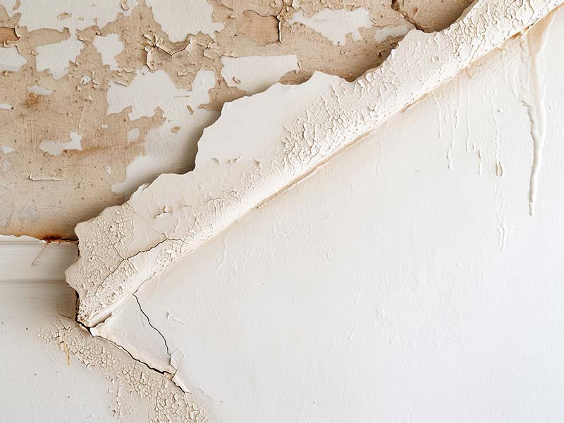 Water-damaged drywall in need of repair.